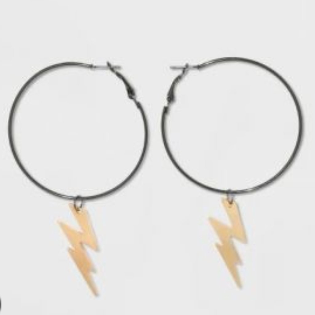 520 Wild Fable Gunmetal 2 Inch Hoops W Gold Lightning Bolt Charm 6$